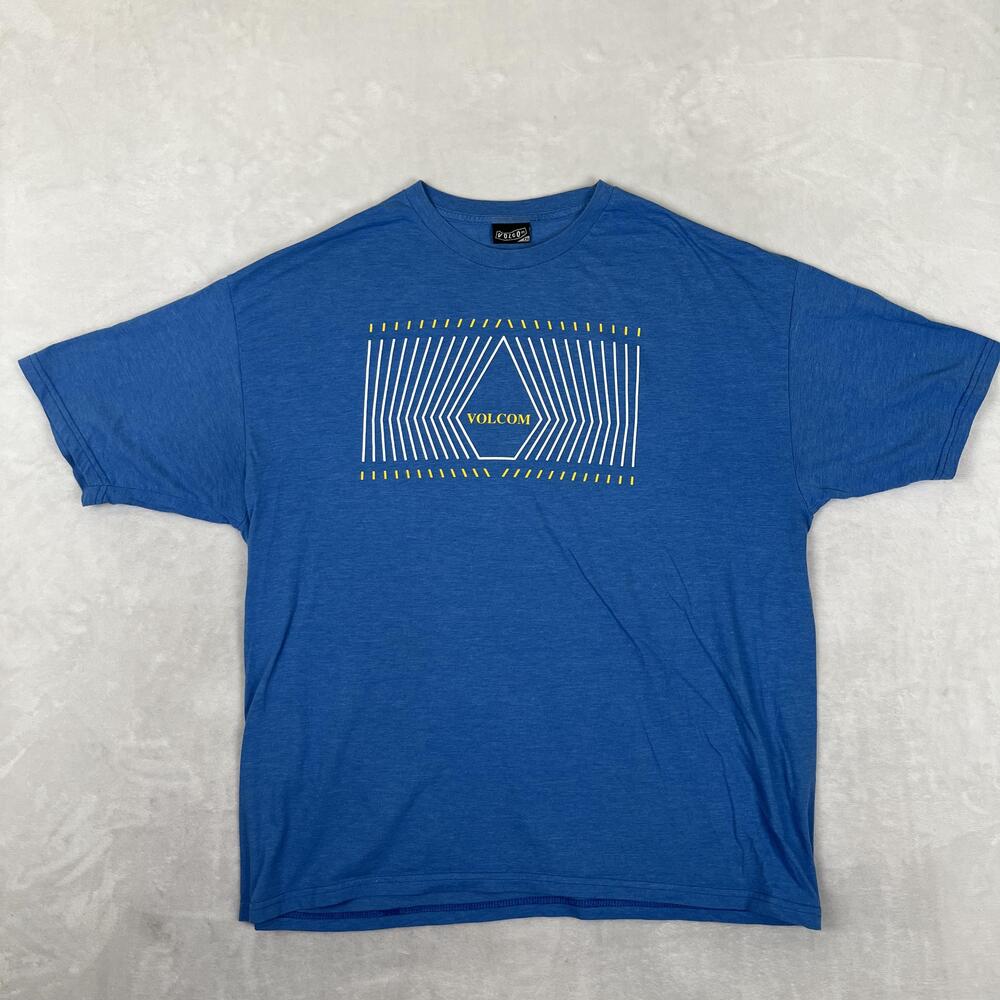 Volcom T-Shirt Mens 2XL Blue Geometric Logo Graphic Skate Streetwear Y2K Tag